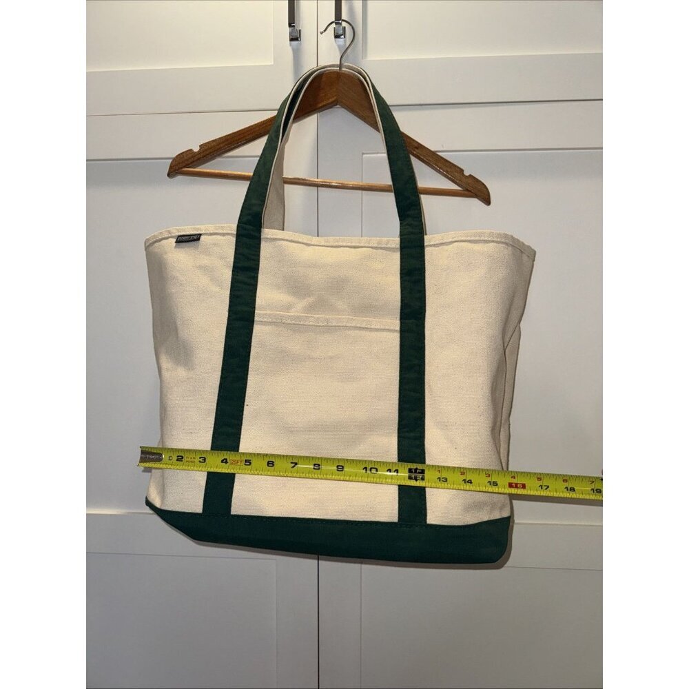 Lands End Boat and Tote XL Tote Bag Handbag Green Ivory USA - Picture 4 of 10